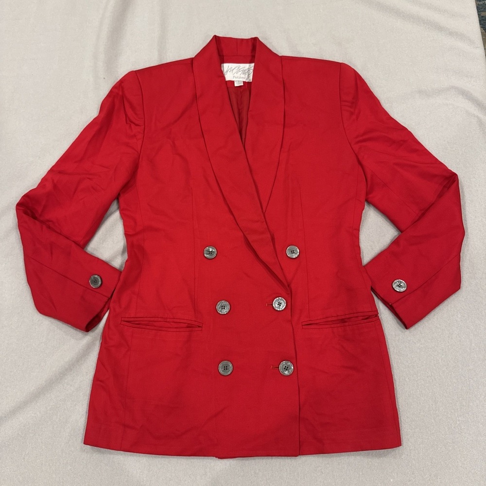 Vtg Lord & Taylor Women Blazer Jacket Double Breasted Buttons Sz 2 Petite Red